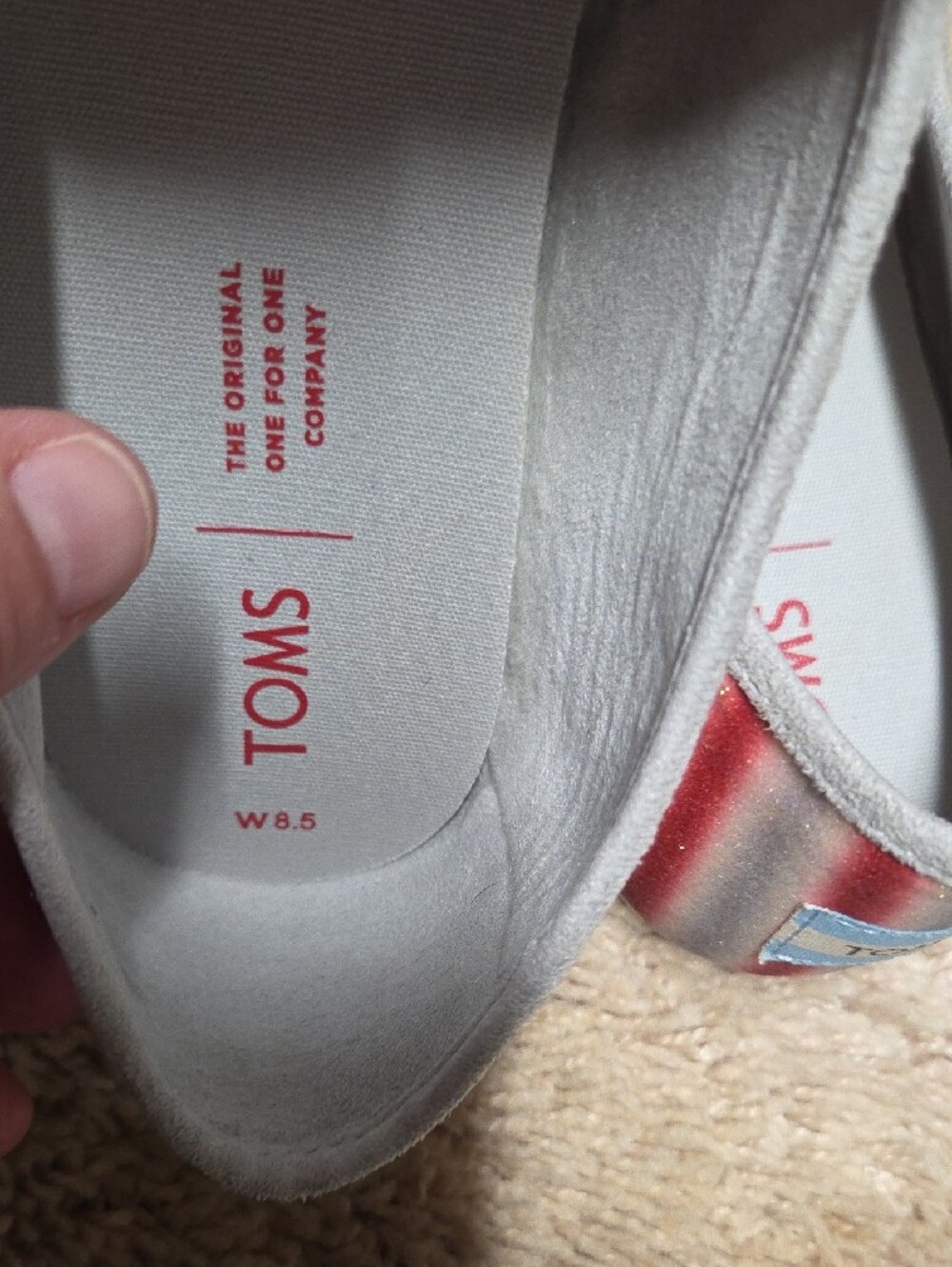 TOMS Striped Slip-On Flats in Red and Silver Glitter - Picture 6 of 6